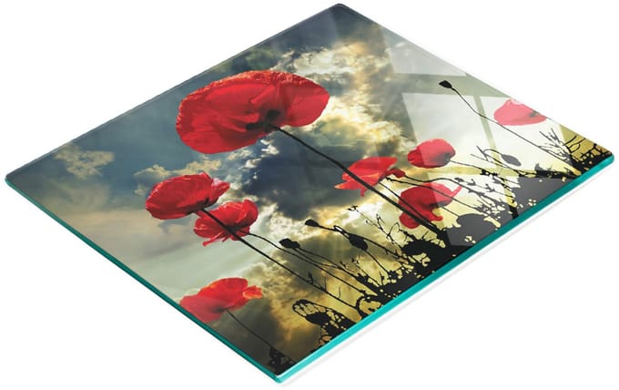 Multifunctionele decoratieve glazen keukenplank met klaprozenmotief, 60x52 cm