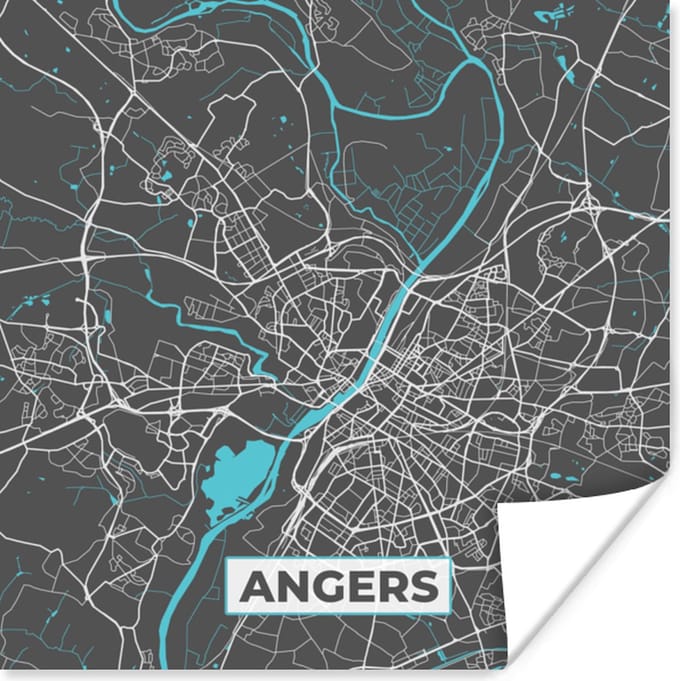 Poster Angers - Stadskaart - Plattegrond - Kaart - Frankrijk - 75x75 cm