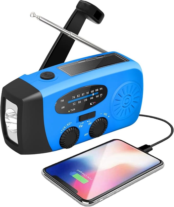 Noodradio - Survival - Hand Crank - 2000 MAH - Oplaadbare Telefoonlader - Draagbare Weerradio - Camping - Blauw