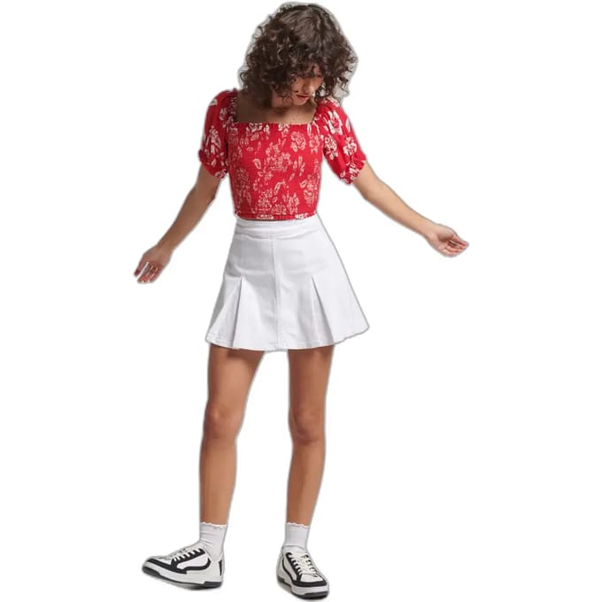 Superdry Vintage Smocked Crop Korte Mouw Top Rood M Vrouw