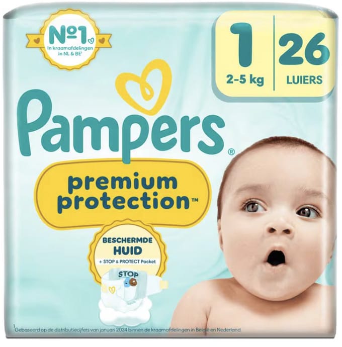 Pampers Premium Protection Luiers Maat 1 2-5 KG 26 Stuks