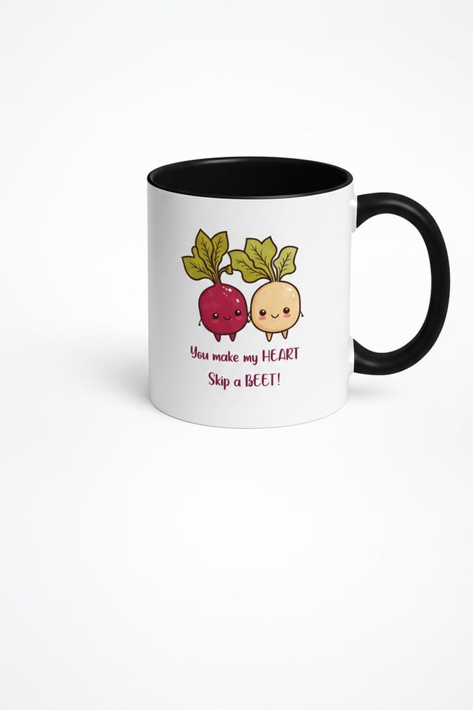 Mok met Leuke Bieten Print - 'You make my HEART Skip a BEET!' - Grappig Liefdes Cadeau