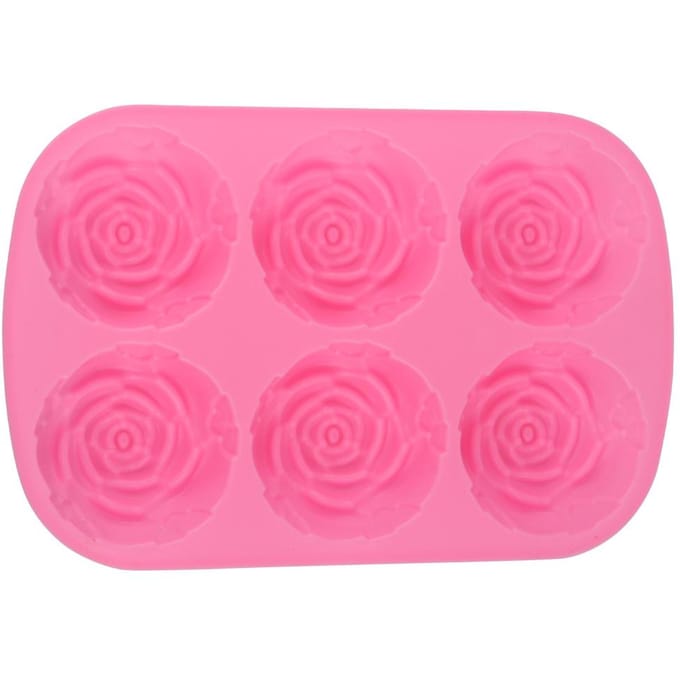 6-delige Rozenvormige Siliconen Pudding Chocolade Taartvorm Magnetron Vriezer Veilig Roze pink