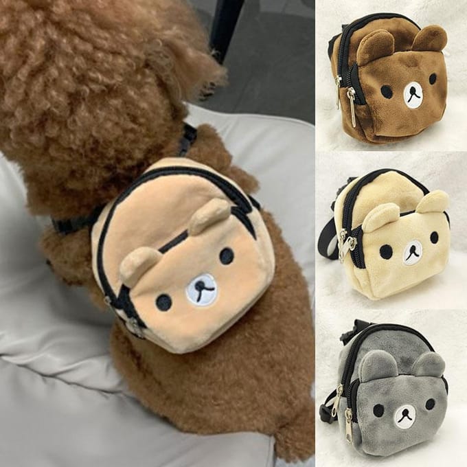 Sac à dos en nylon mignon pour petits et moyens chiens, pratique, portable, grande capacité, pour collations gris
