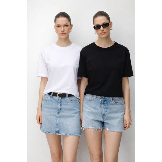 Oversized Geribbelde Crewneck Tweedelige T-shirt Set