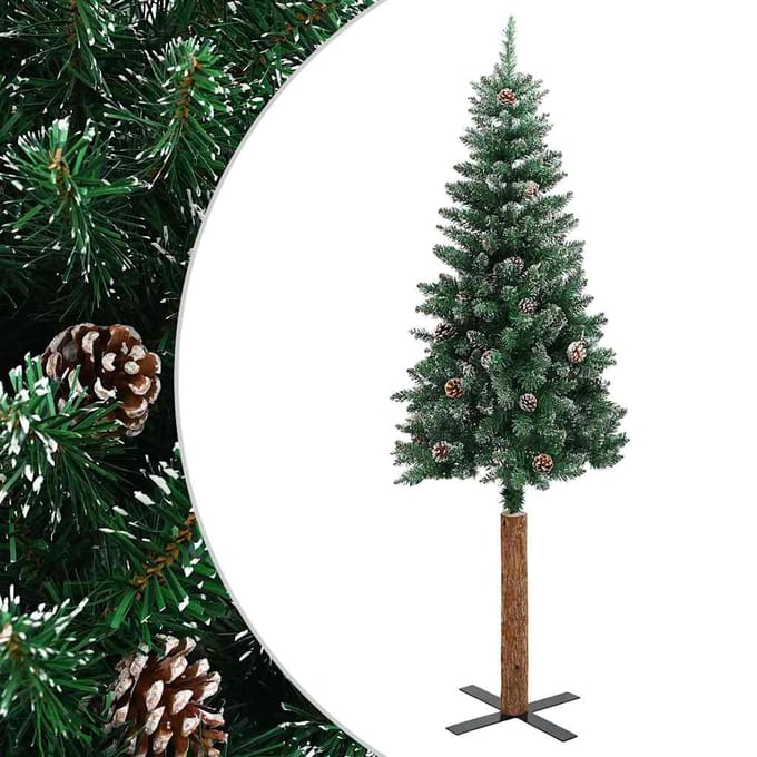 vidaXL - Kerstboom - met - echt - hout - en - sneeuw - smal - 150 - cm - groen