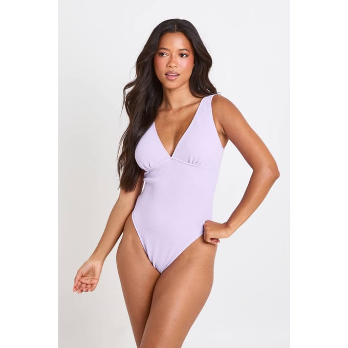boohoo Dames Gestructureerd Badpak Met Diepe V-hals | Lilac | Maat: 8