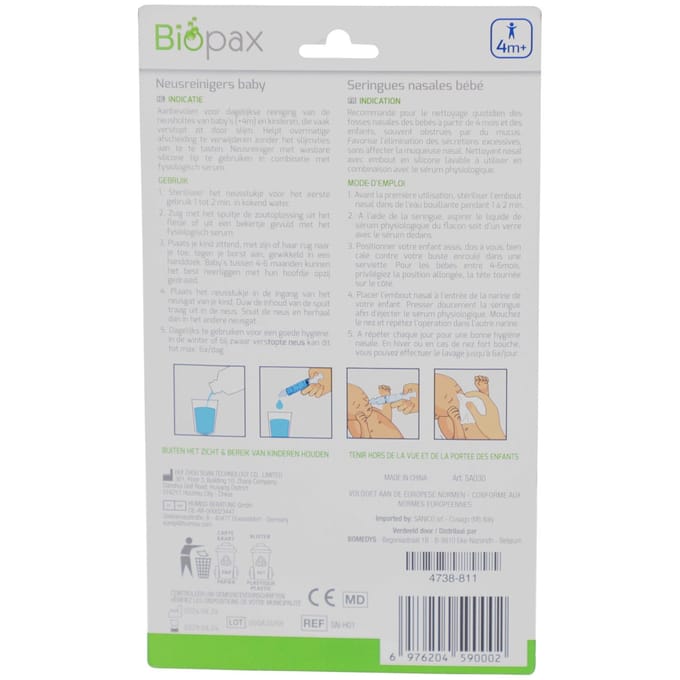 Biopax Neusreiniger Baby 4m+ 2x20ml + 2 Neusstuk.