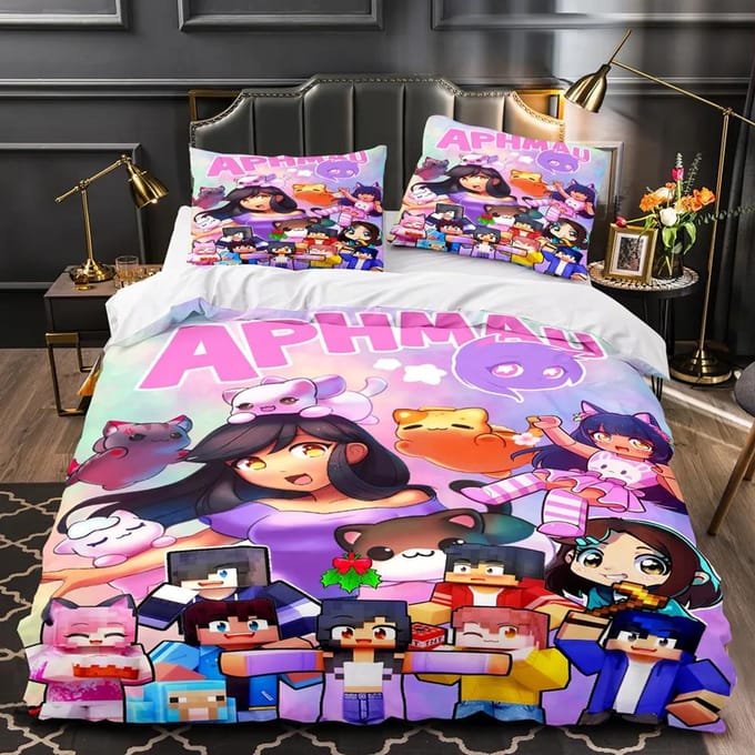 APHMAU Beddengoed Set Eenpersoons Twin Vol Queen King Size Kawaii Aphmau Bedset Aldult Kind Slaapkamer Dekbedovertrek Sets 3D Print 035 155x215cm 3pcs