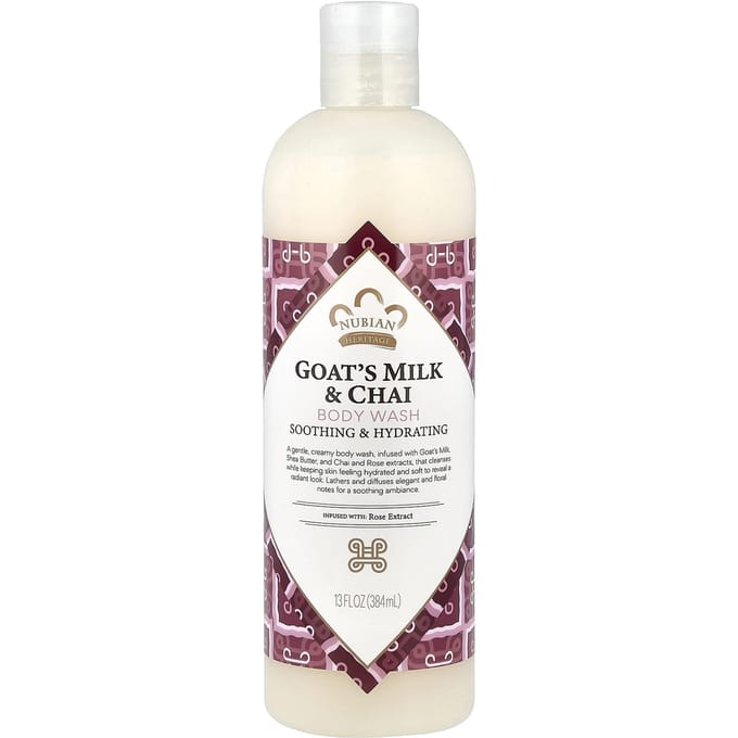 Nubian Heritage, Body Wash, Goat Milk and Chai, 13 fl oz (384 ml) white