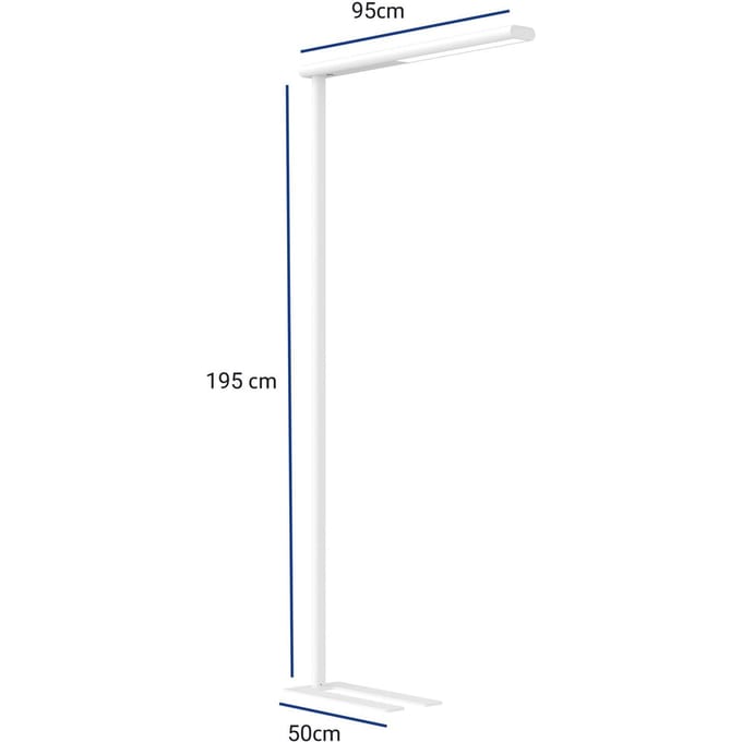 LED-vloerlamp Maul MAULjet, 50 W, 4450 lm, 4000 K, direct/indirect licht, traploos dimbaar, aluminium & staal, wit