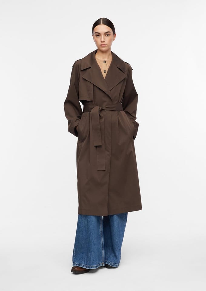 Vrouwelijke geborduurde fluid trenchcoat in twill met riem COMMA
