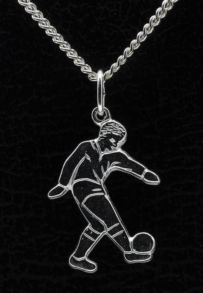 Zilveren Voetballer ketting hanger - vlak