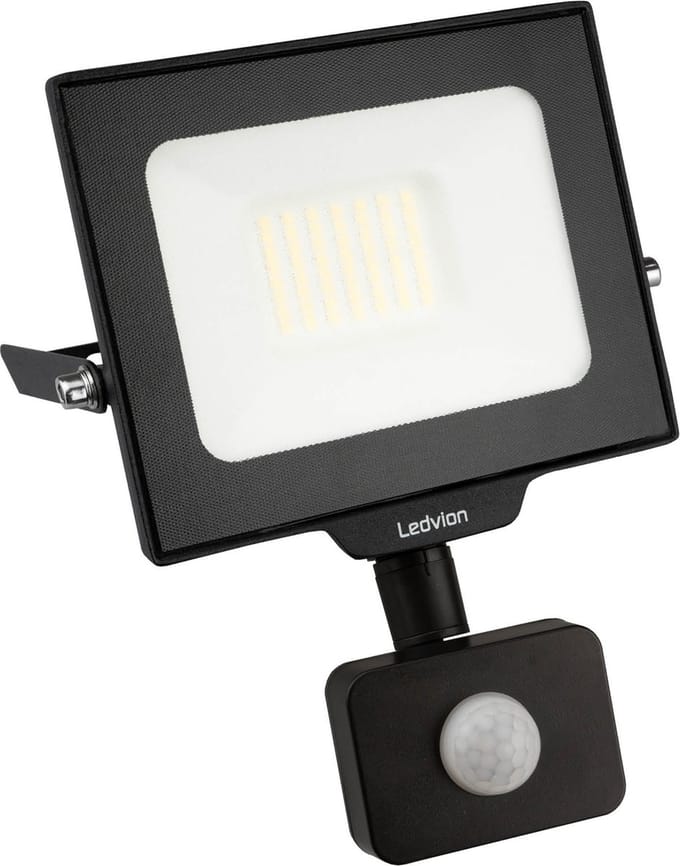 Ledvion - ECO LED-schijnwerper buiten, Met Sensor, IP65, 30W, 110lm/W, natuurlijk wit, 4000K, superhelder, breedstraler, buitenlamp