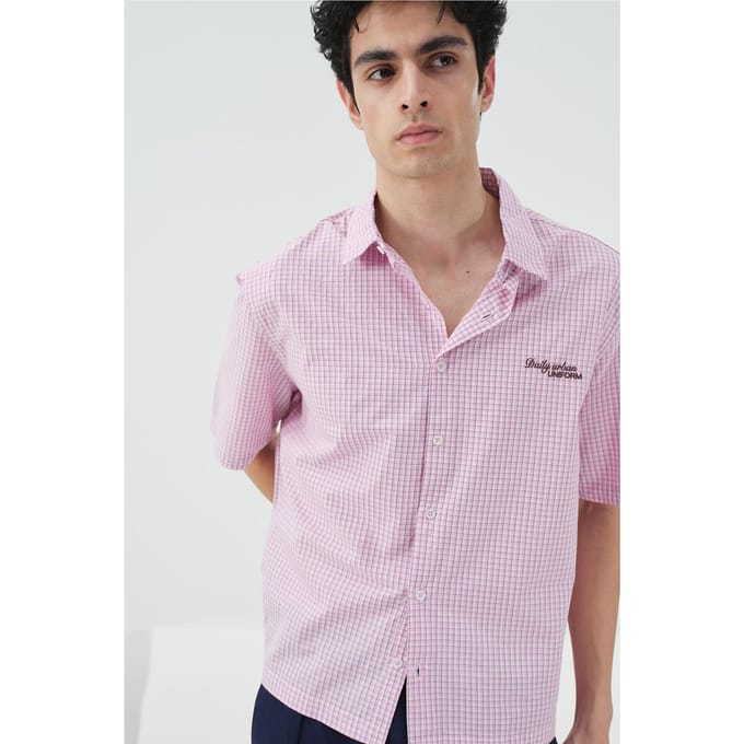 Heren Gingham Katoen Poplin Korte Mouwen Overhemd