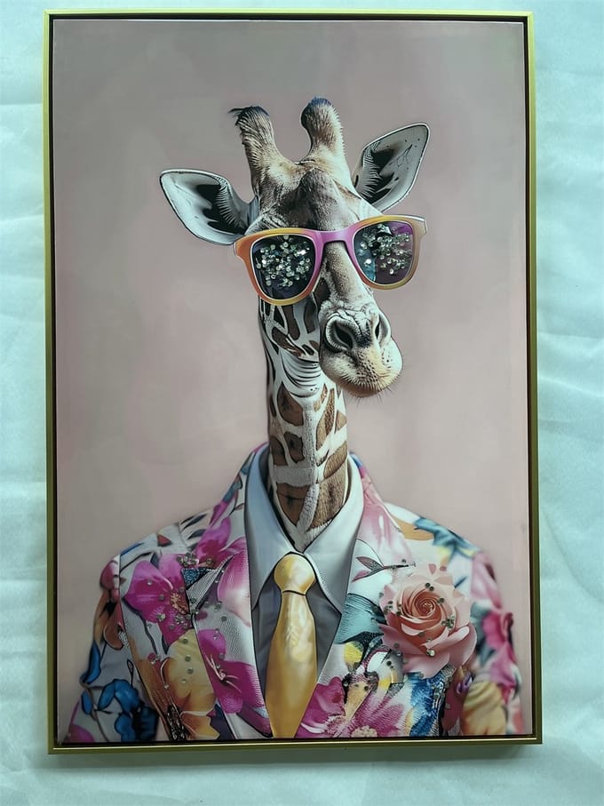 Schilderij floral giraffe 60x90cm
