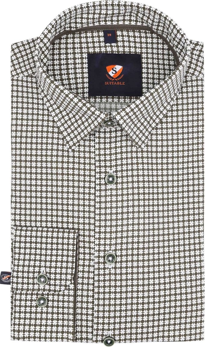 Suitable Overhemd Print Groen - Maat 41 - Heren - Casual Shirt