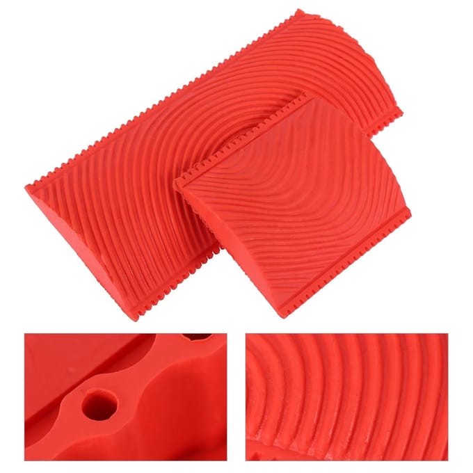 2 Stuks / Set Rubber Houtnerf Effect Kwasten Schildergereedschap DIY Muurdecoratie red
