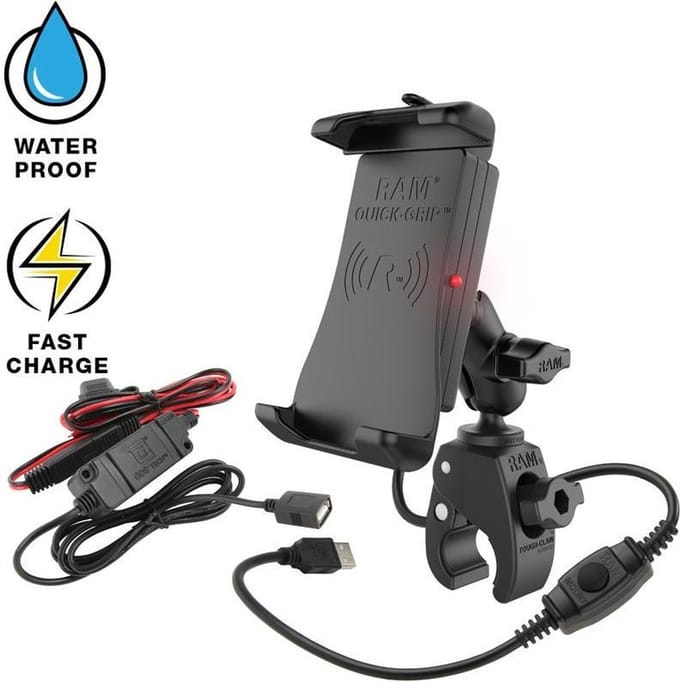 RAM® Quick-Grip Wireless Charging Motor Houder met RAM® Tough-Claw Mount - zwart