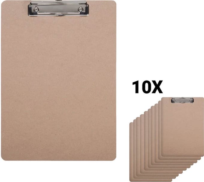 DESQ® Klembord - Set 10 Stuks - A4 - MDF - Klem - Ophangoog