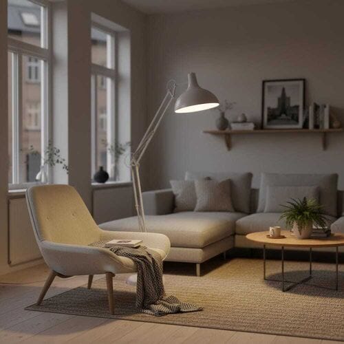 LUSENZ Dorsen - Staande lamp Wit Metaal 180 cm - Modern design - Woonkamer lamp -  In hoogte verstelbaar - E27 fitting - Met voetschakelaar
