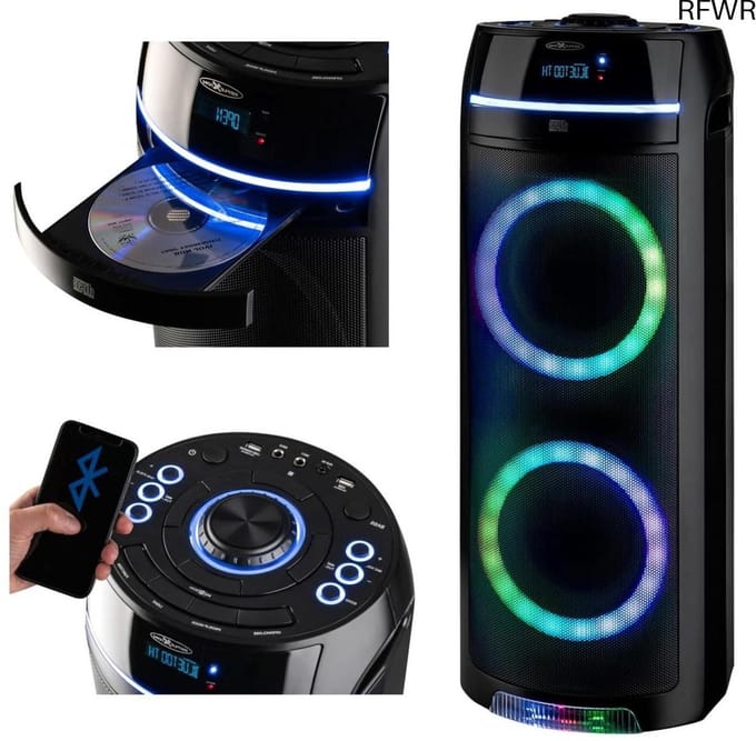 RFWR® Mobiele Bluetooth Party Speaker met LED Verlichting en CD-speler
