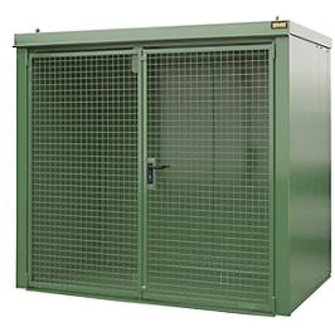 Gasflessencontainer BAUER GFC-B M3, B 1570 x D 2425 x H 2265, voor 45 gasflessen, brandwerend, afsluitbaar, groen