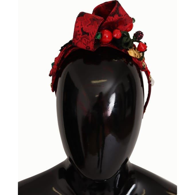 Dolce & Gabbana Cherry Silk Crystal Bow Logo Diadeem Tiara Dameshoofdband
