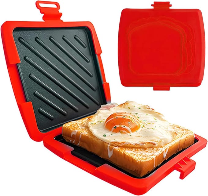 Sandwich Maker - Tosti Apparaat - Snelle Maaltijden - Magnetron Verwarming - 17 cm Breed - Rood