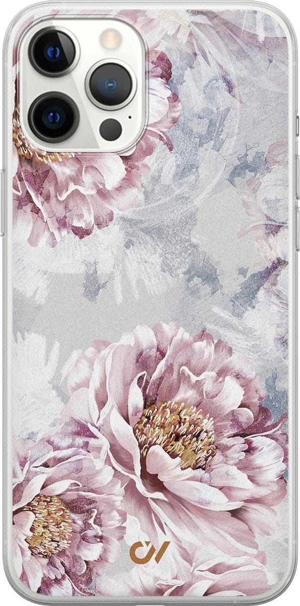 Hoesje geschikt voor Apple iPhone 12 Pro Max - Floral Print - - Beige - Apple - Casevibes