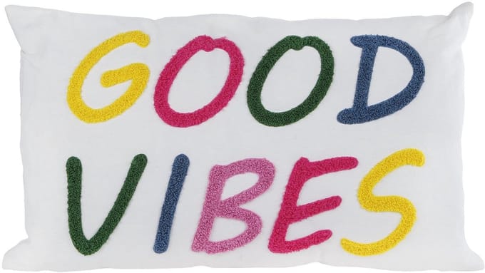 Kussen "Good Vibes" wit/multicolor stof 30x50x10cm
