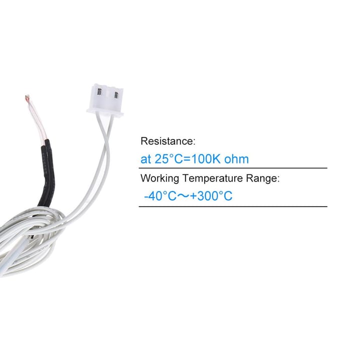 NTC 3950 100K ohm Thermistorsensor met 1m Kabel voor RepRap i3 Anet 3D Printer Kit Vervangingsonderdelen white