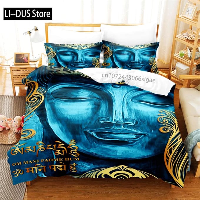 Boeddha Beeld Beddengoed Set Dekbedovertrek Set 3D Beddengoed Digitale Print Queen Size Beddengoed Set Mode Ontwerp 150*200cm 3pcs