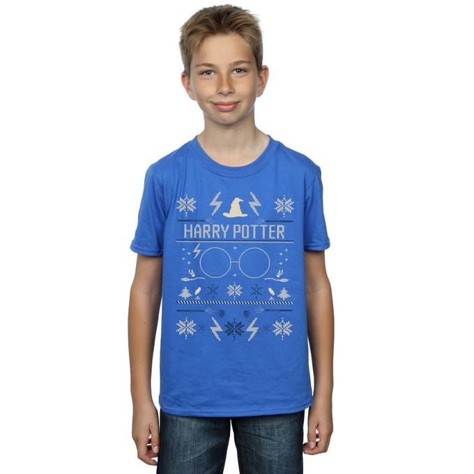 Harry Potter Jongens Kerstpatroon T-shirt (Koningsblauw)