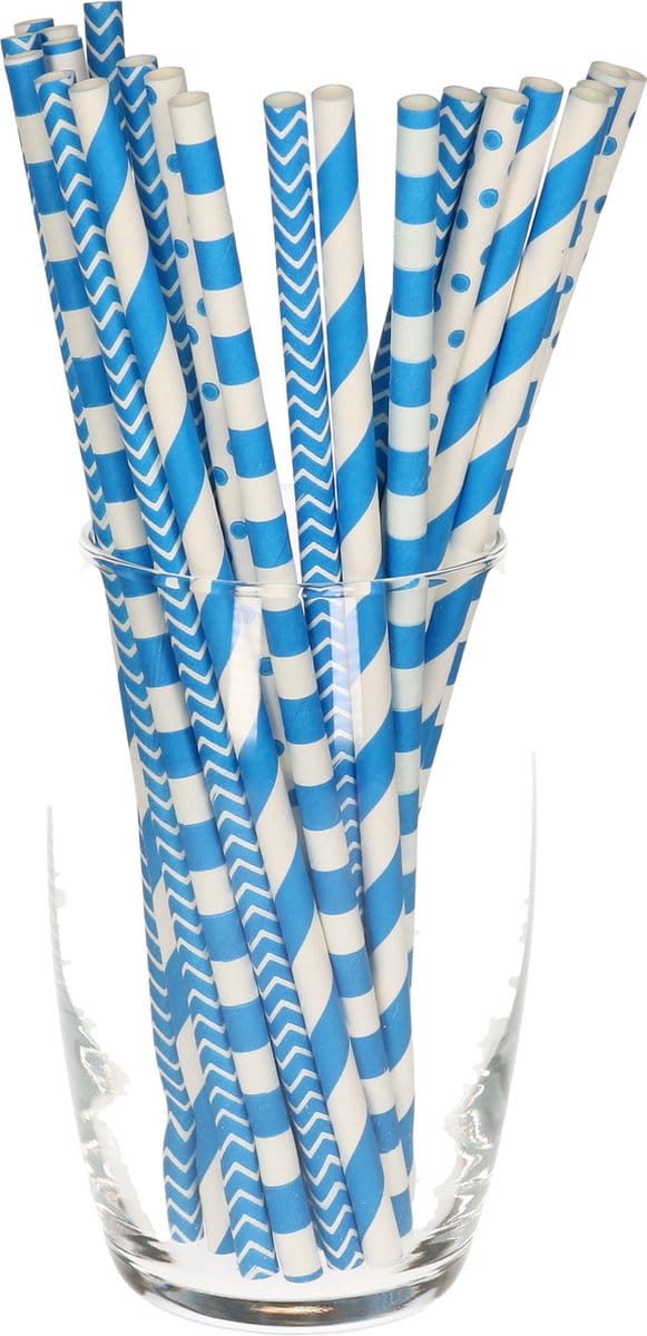 Excellent Houseware Drinkrietjes van papier - 100x - blauw - 20 cm