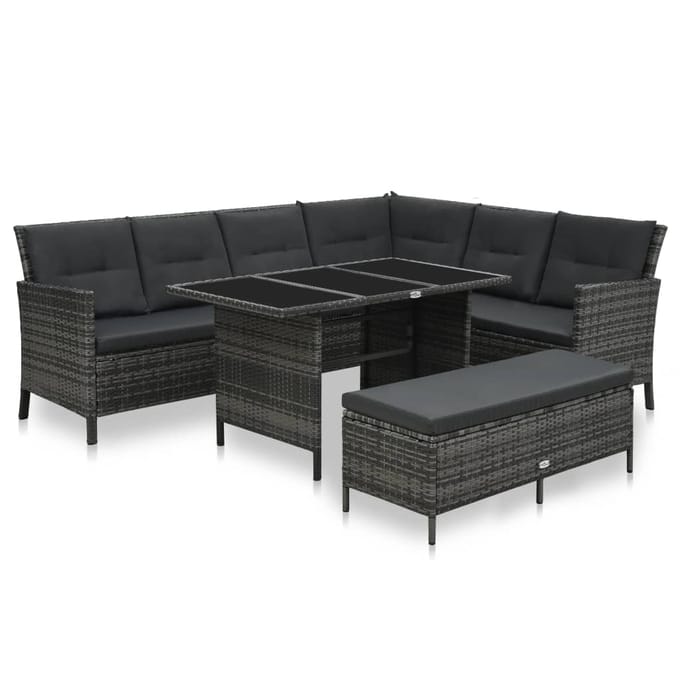 vidaXL - 3-delige - Loungeset - met - kussens - poly - rattan - grijs
