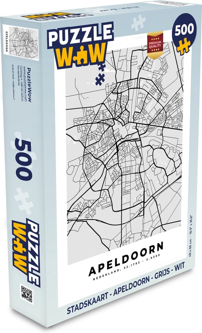 Puzzel Stadskaart - Apeldoorn - Grijs - Wit - Legpuzzel - Puzzel 500 stukjes - Plattegrond