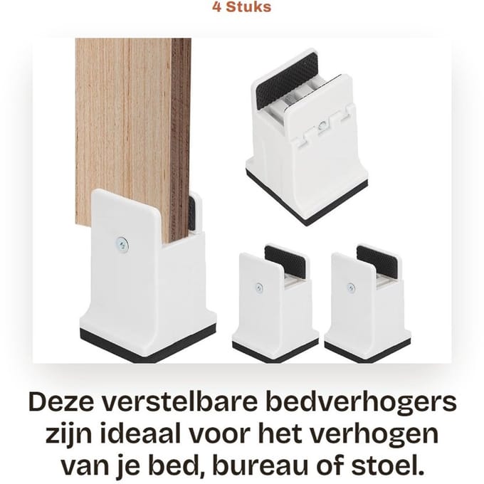 Dailygoods - 4 Stuks Verstelbare Bedverhogers met Schroefklem (Wit)