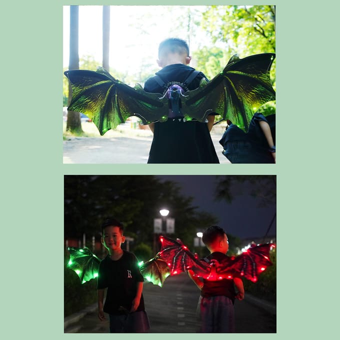 Vleugelskostuum Elektrische vleugels Accessoire voor kinderen Jongens DIY Montage met LED-licht Geluidseffecten groen
