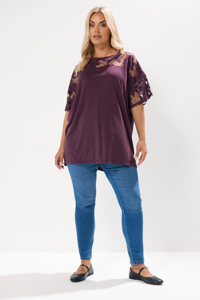 Yours Paars Bloemen Burnout Boxy Tshirt Size 42