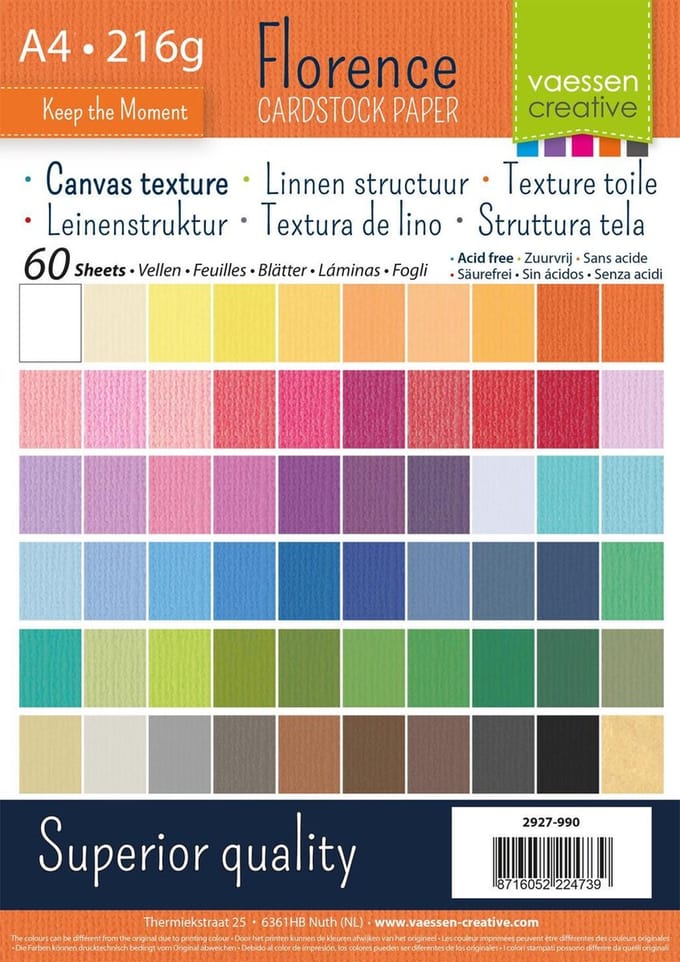 Vaessen Creative Cardstock - Multipack Assorti - A4 - 60 vellen - Textuur - 216 g