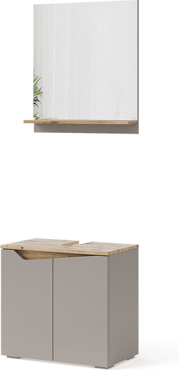 Vicco Badkamermeubelcombinatie Marelle, Grijs/Artisanaal eiken, 2-delig
