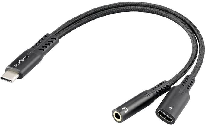 Renkforce USB-C, Audio Adapterkabel [1x USB-C stekker - 1x USB-C bus (Power Delivery), Jackplug female 3,5 mm] 15 cm Flexibel