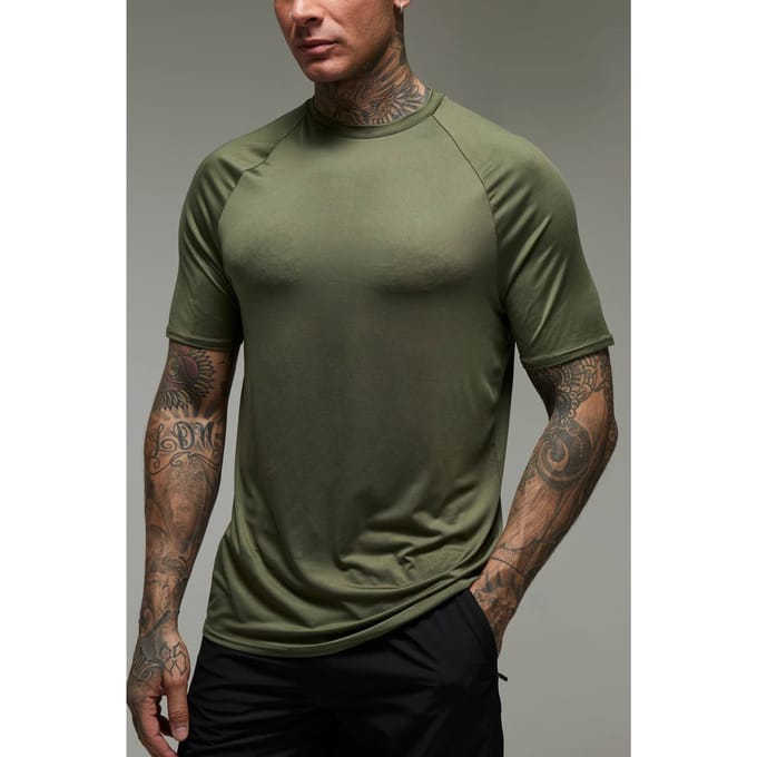 Tall Men's Active Lightweight Essentials Gym Regular Fit Raglan T-shirt | Khaki | Size Medium