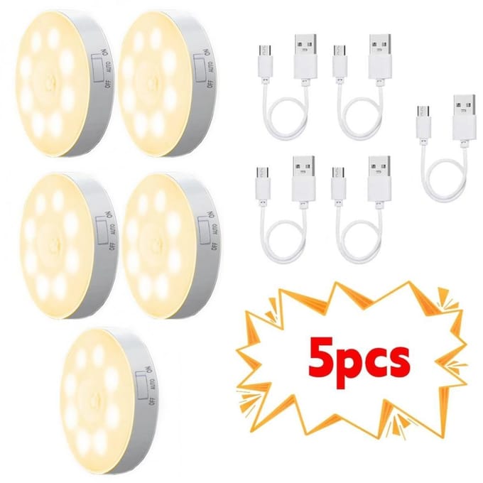 2/3/4/5 stuks Bewegingssensor LED Nachtlampje USB Oplaadbaar Nachtlampje voor Keukenkast Kledingkastlamp Trappenhuis Draadloos Kastlampje Warm light-5PCS