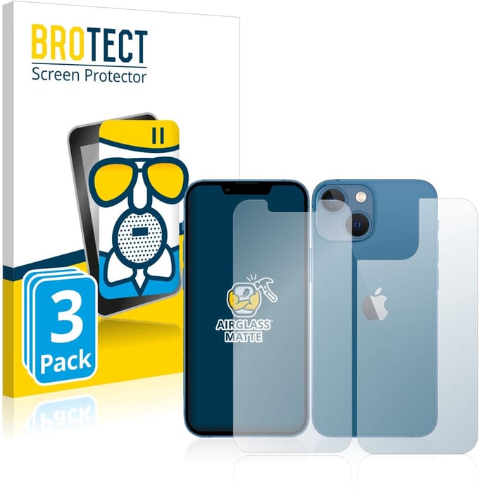 BROTECT - Screenprotector voor Apple iPhone 13 mini (Voor+Achter) - Folie Beschermfolie Beschermglas matte 3 Stuks
