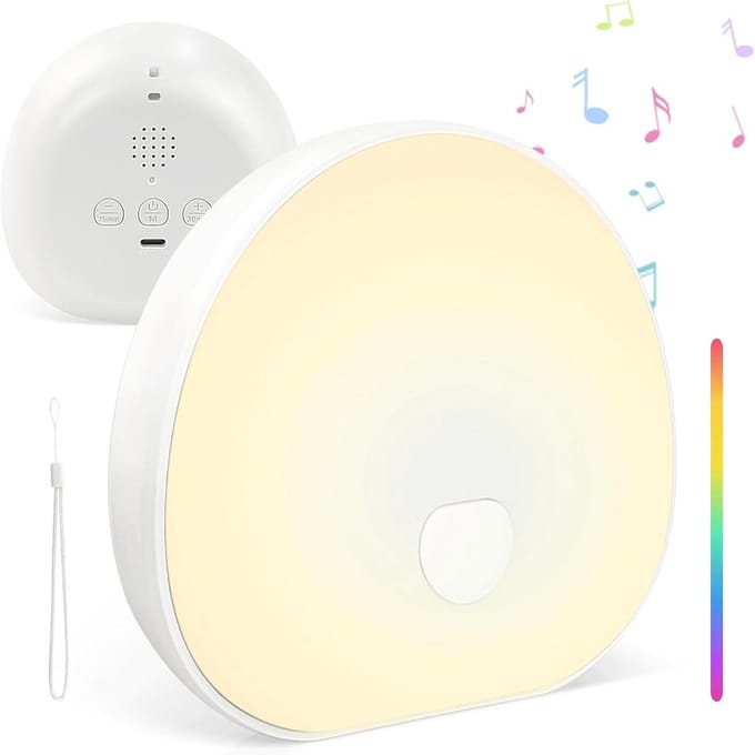Witte Ruis Machine Baby met Nachtlampje, 20 Kalmerende Geluiden en Bluetooth Speaker