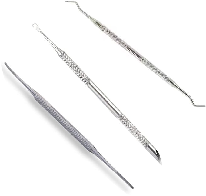 DW4Trading Professionel Pedicure Manicure Set van 3 Stuks Excavator Gebogen, Hoekvijl, Nagelriem Duwer