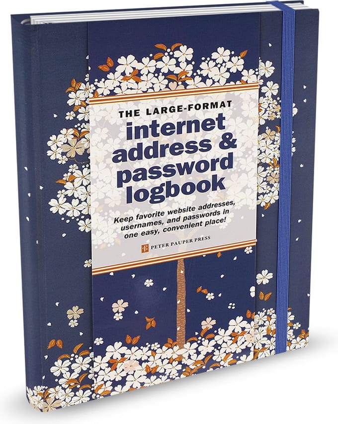 Peter Pauper Internet & Password Logbook - Falling Blossoms - met elastieksluiting - Large 16x21 cm