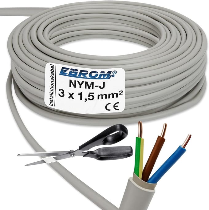 Installatiekabel 3x1,5 mm² Grijs per Meter - Geschikt voor Vochtige Ruimtes